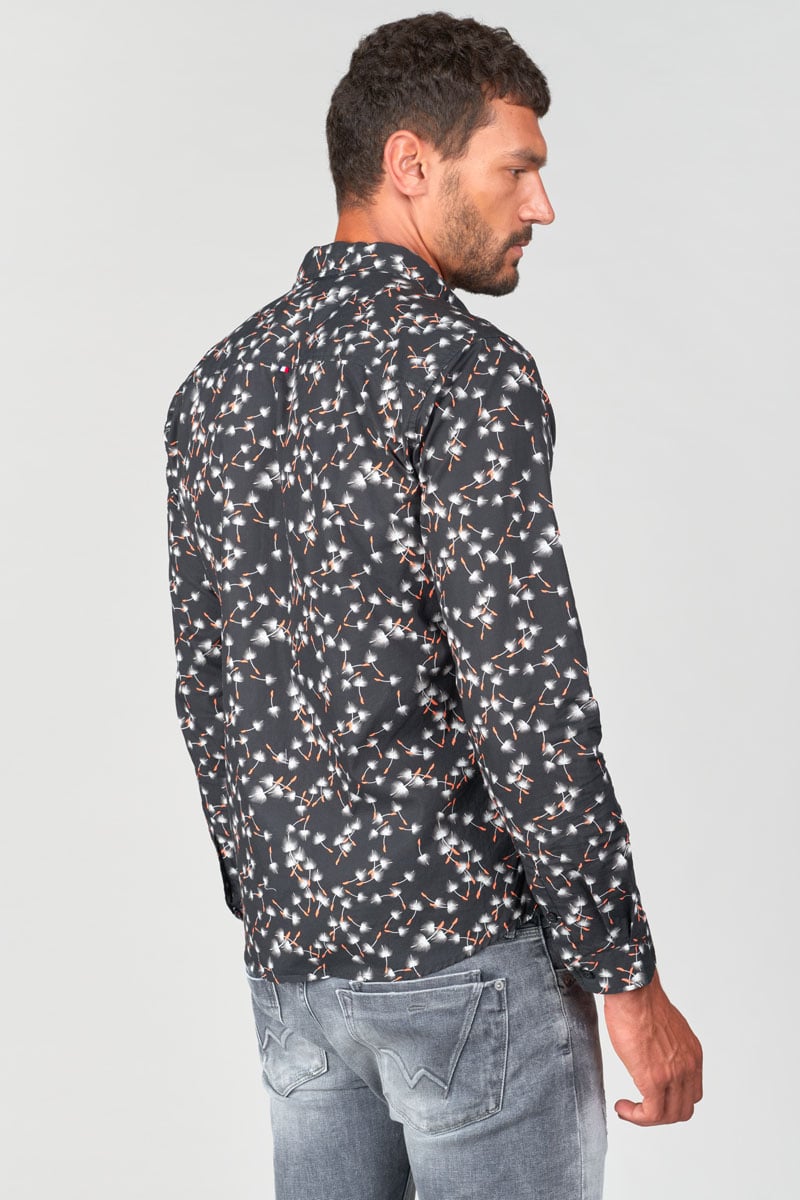 Chemise Gebas noire à motif feuilles