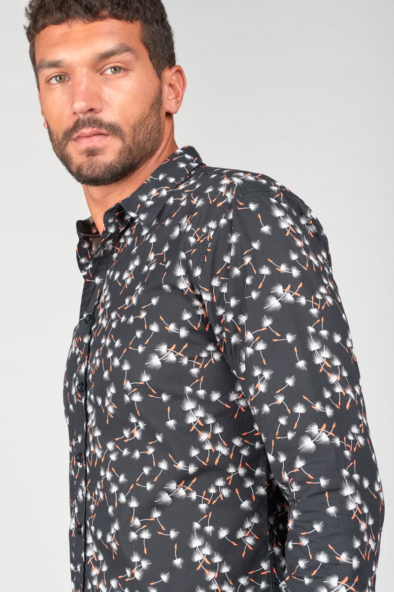 Chemise Gebas noire à motif feuilles