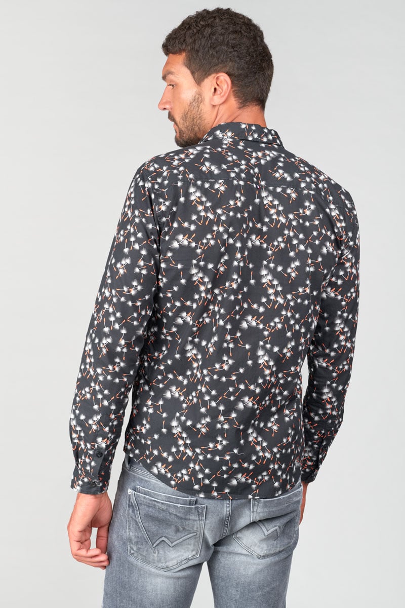Chemise Gebas noire à motif feuilles