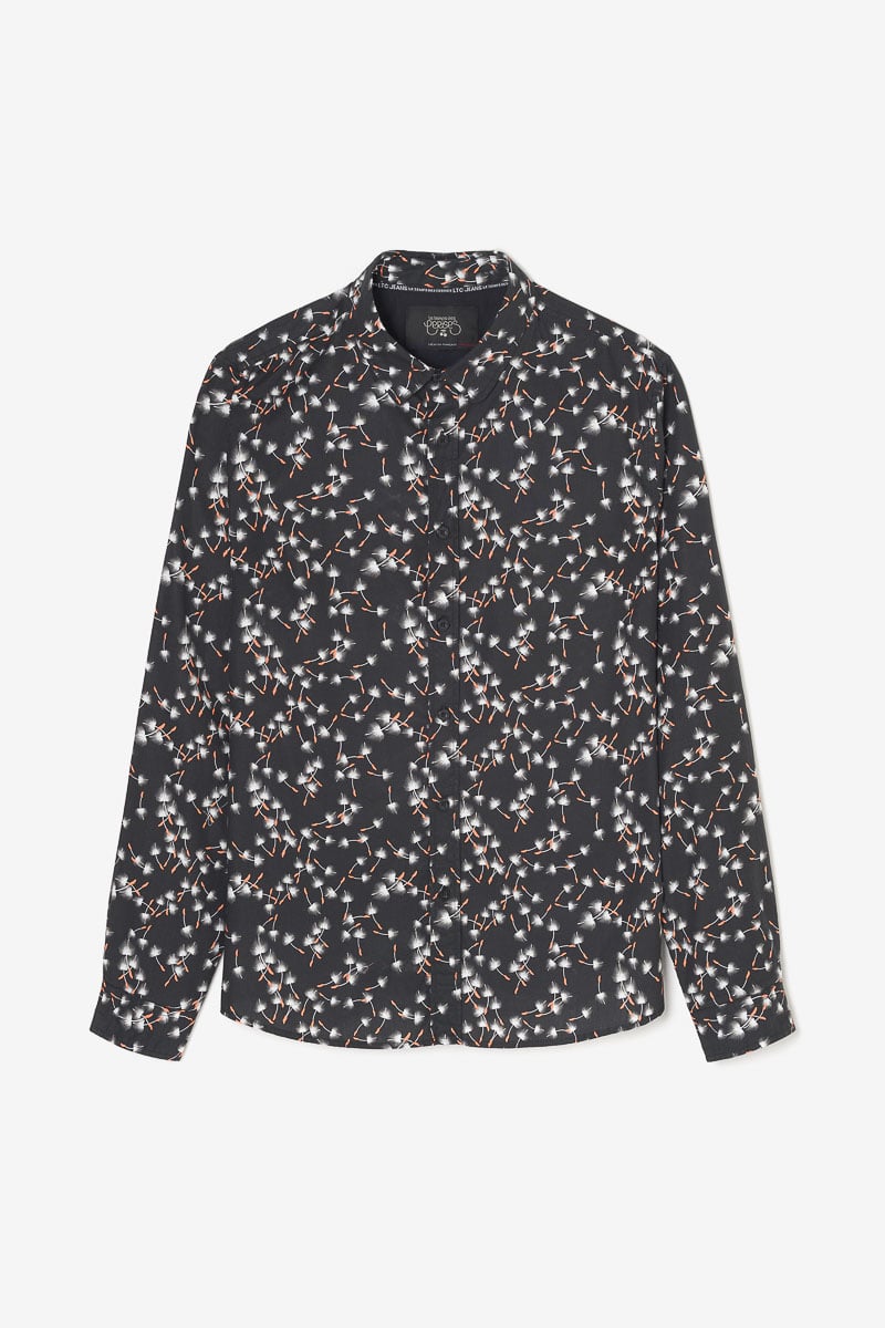 Chemise Gebas noire à motif feuilles