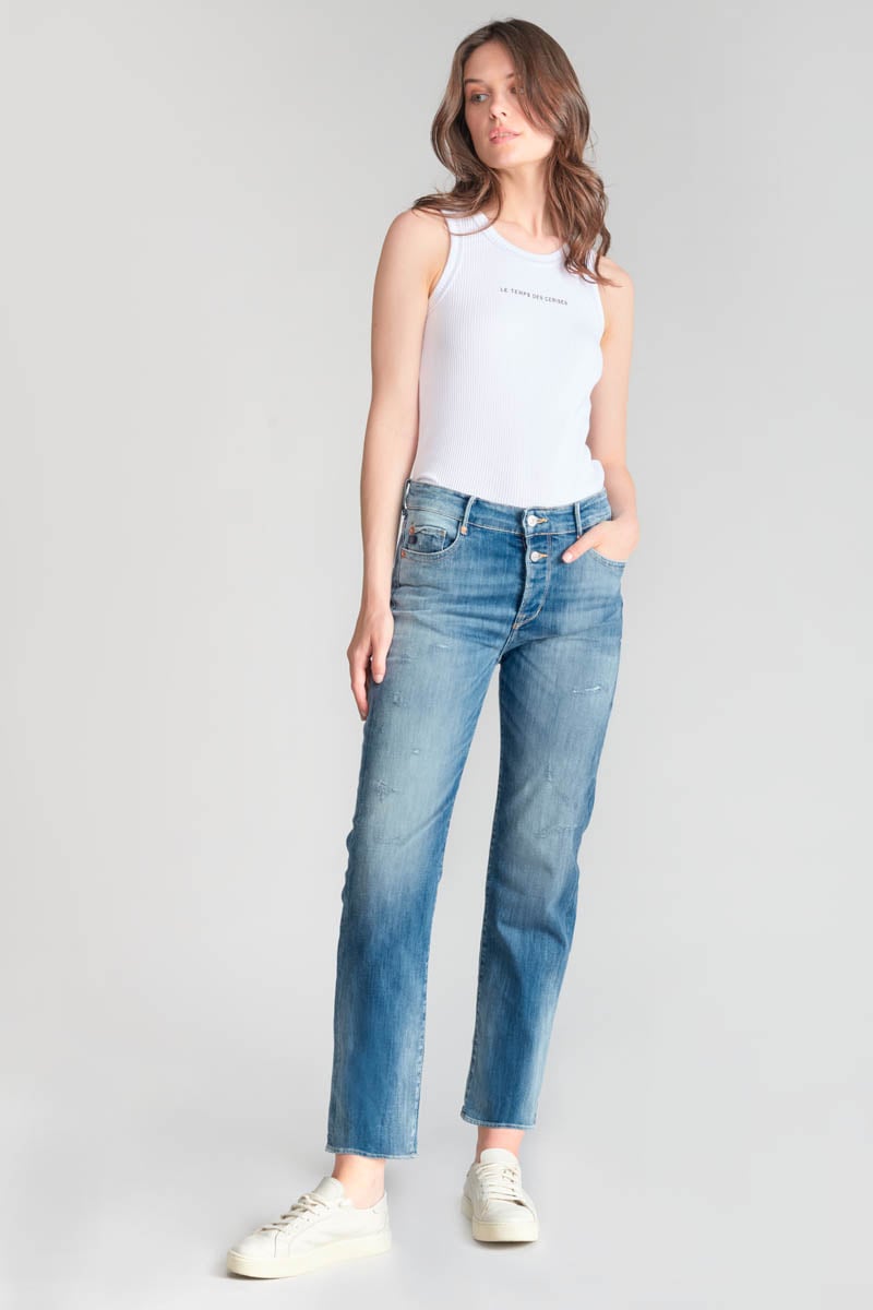 Jeans 400/18 mom Basic taille haute 7/8ème destroy bleu N°4