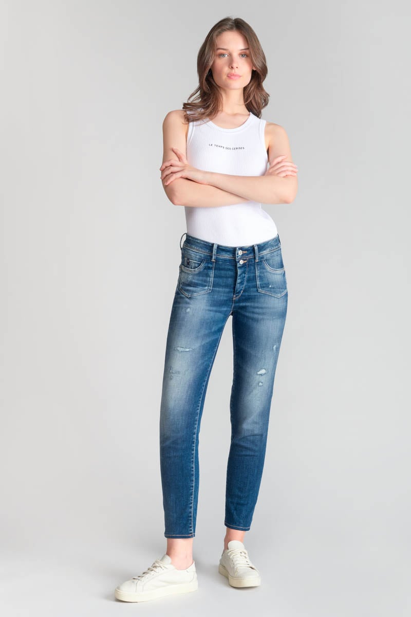 Jeans pulp slim Lem taille haute 7/8ème destroy bleu N°2