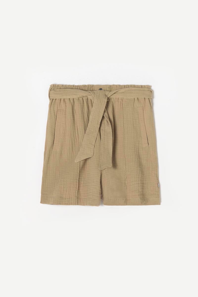 Short Houx beige sable en gaze de coton