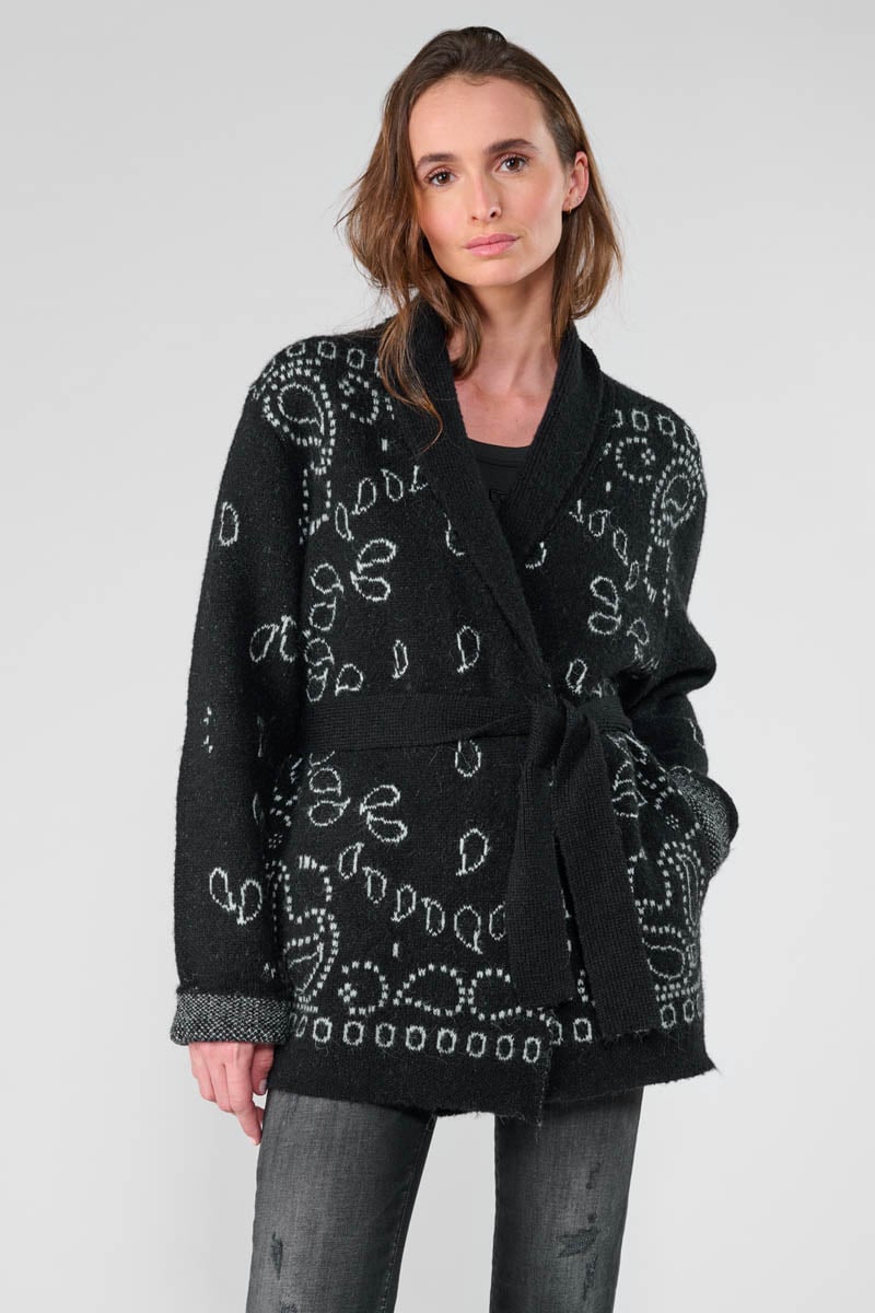 Cardigan Bao noir à motif cachemire
