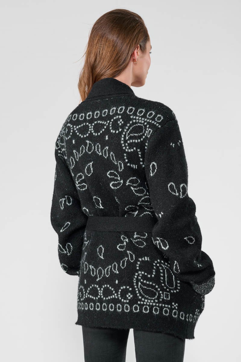 Cardigan Bao noir à motif cachemire