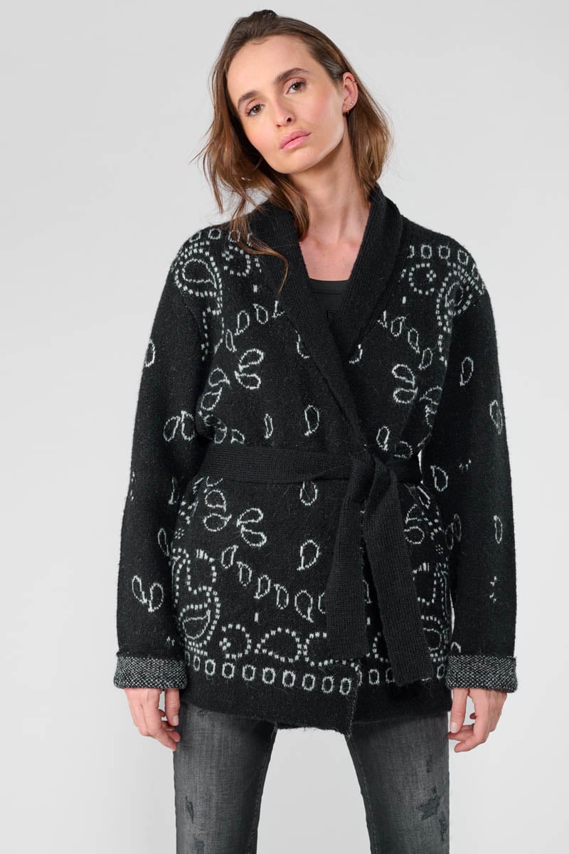 Cardigan Bao noir à motif cachemire
