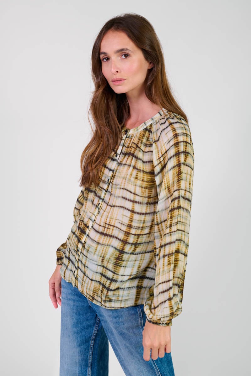 Chemise Dyana moutarde à motif tie and dye