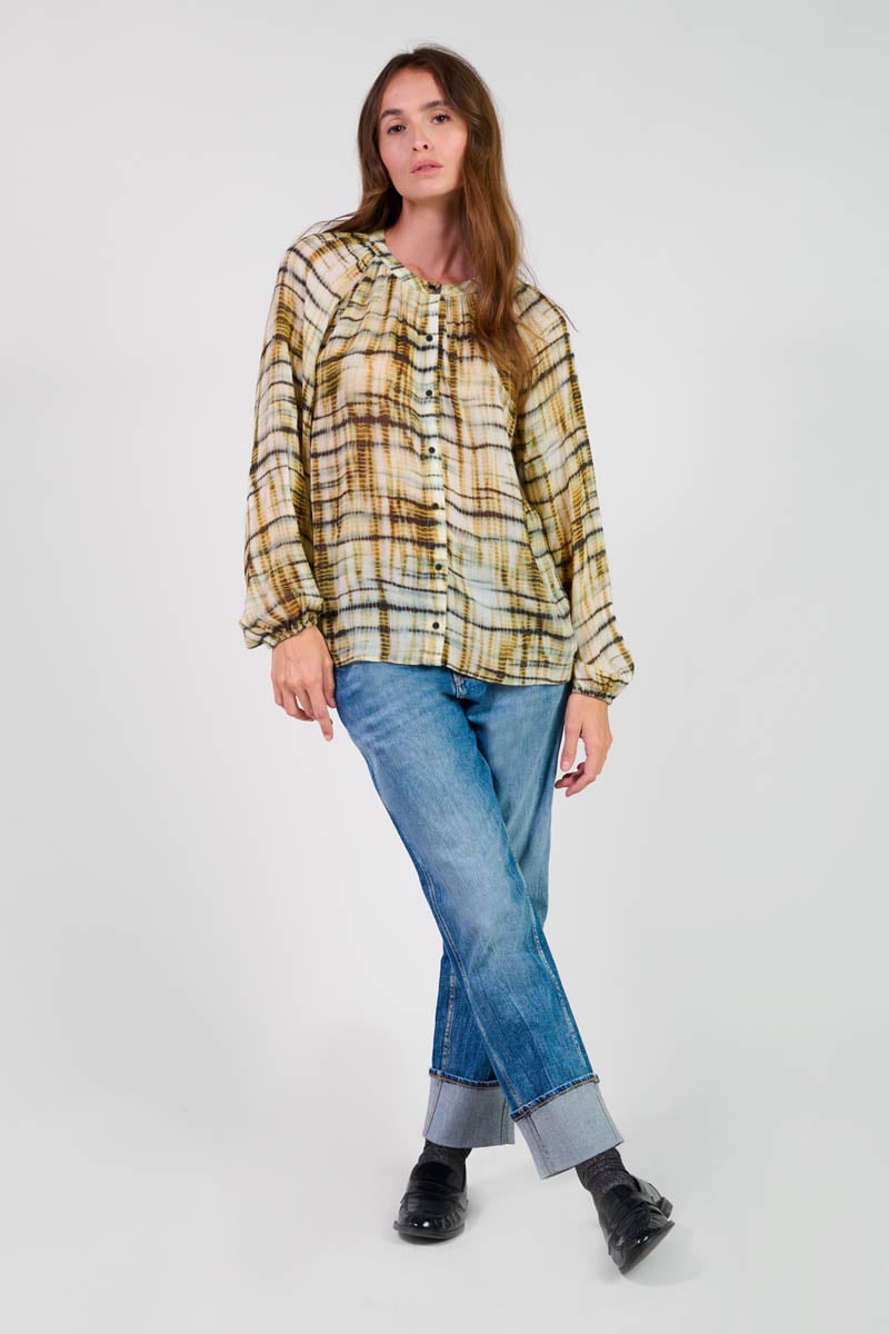 Chemise Dyana moutarde à motif tie and dye