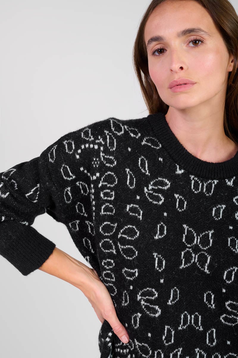 Pull Farit noir à motif cachemire