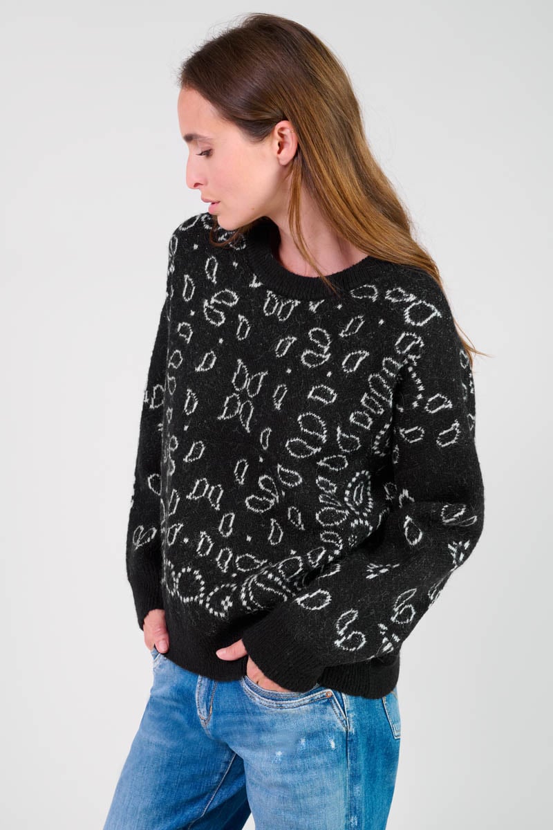 Pull Farit noir à motif cachemire