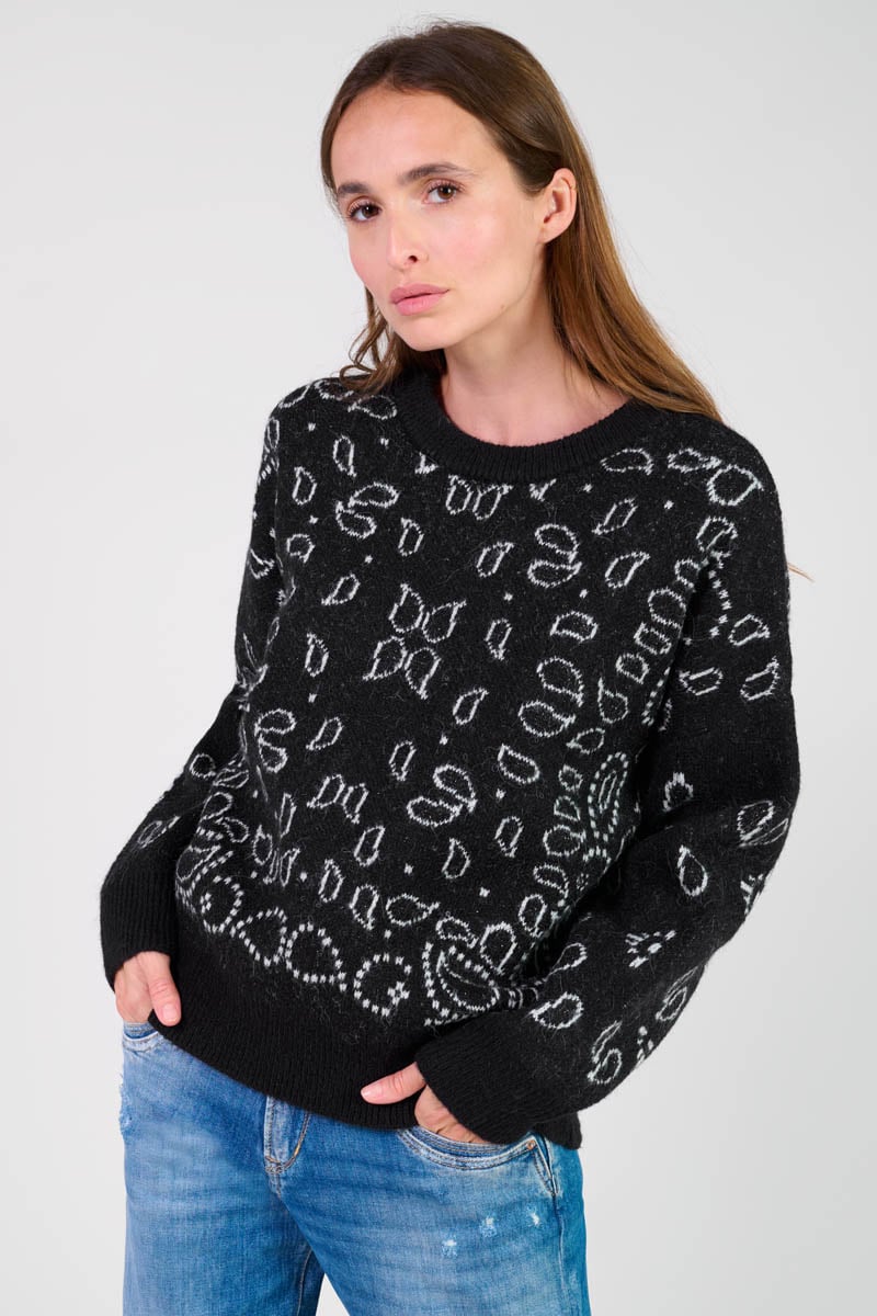 Pull Farit noir à motif cachemire