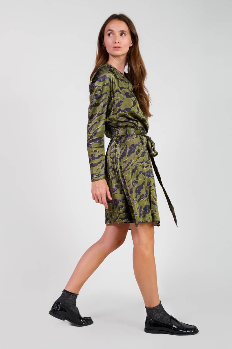Robe Matchu kaki à motif animalier