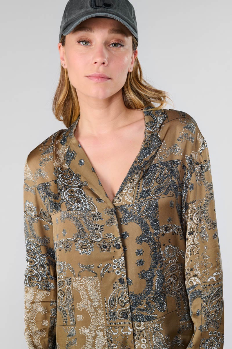 Chemise Morena kaki à motif cachemire