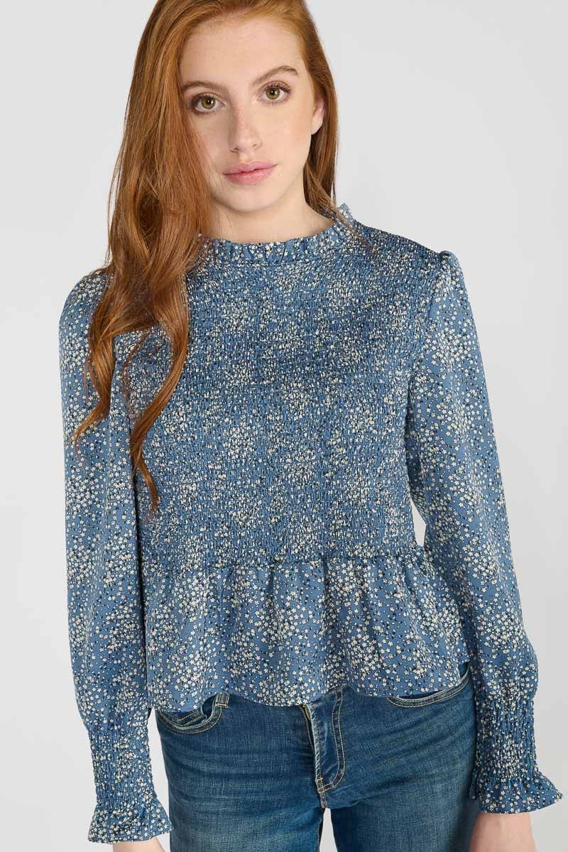 Blouse Divegi bleue à motif fleuri