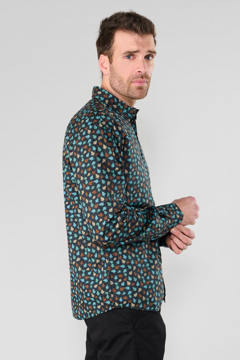 Chemise Feal noire à motif feuilles