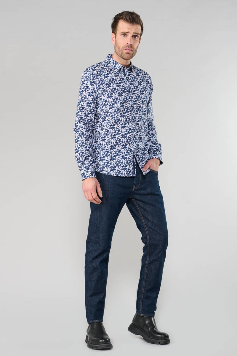Chemise Juna bleue à motif feuilles