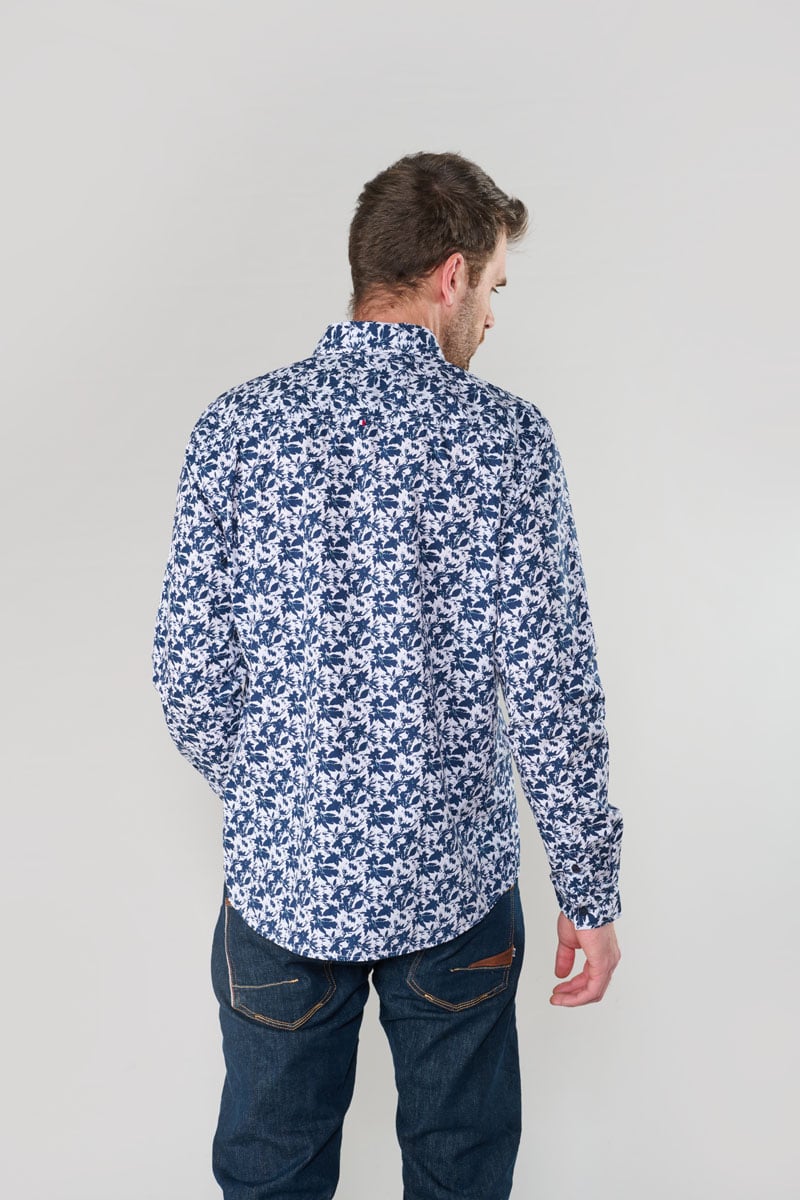 Chemise Juna bleue à motif feuilles