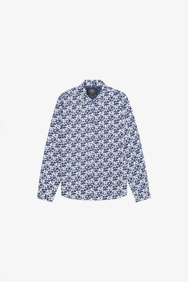 Chemise Juna bleue à motif feuilles