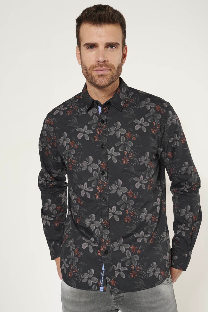 Chemise Rikel noire à motif fleuri