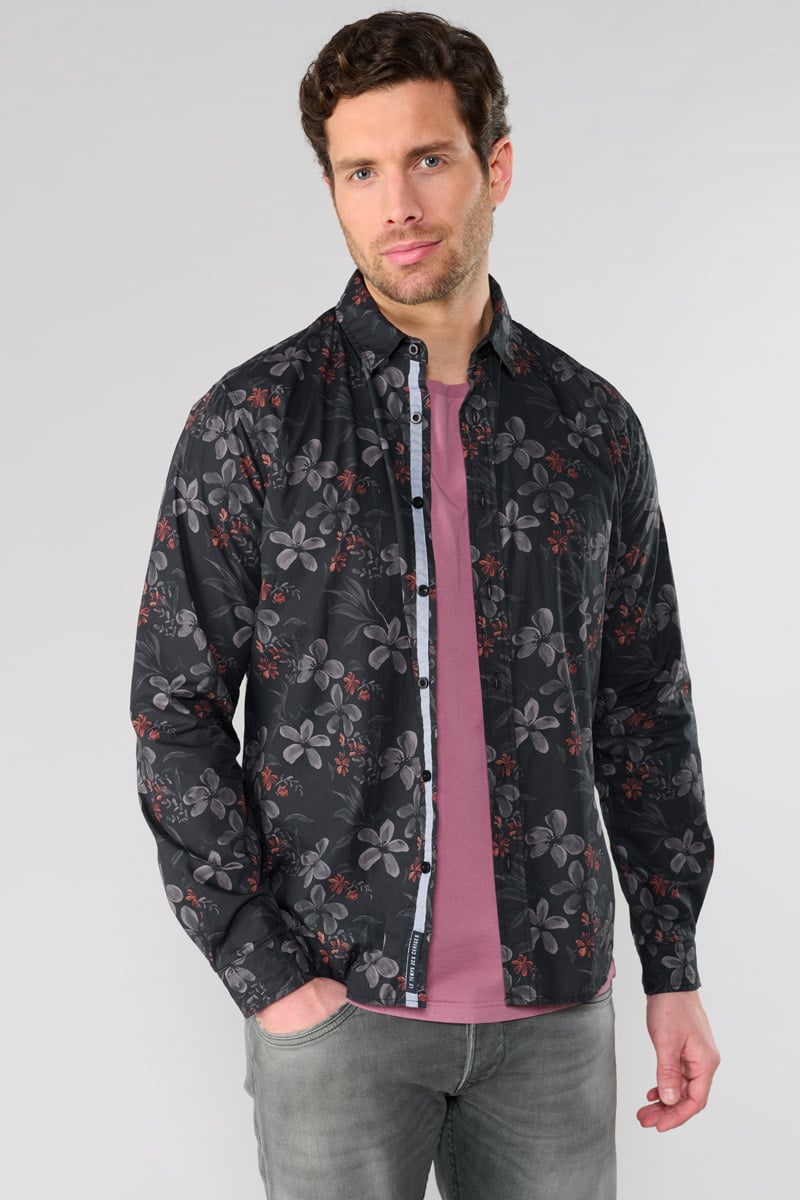 Chemise Rikel noire à motif fleuri