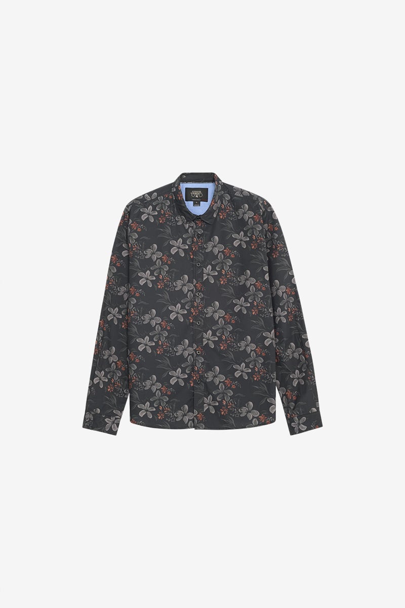 Chemise Rikel noire à motif fleuri