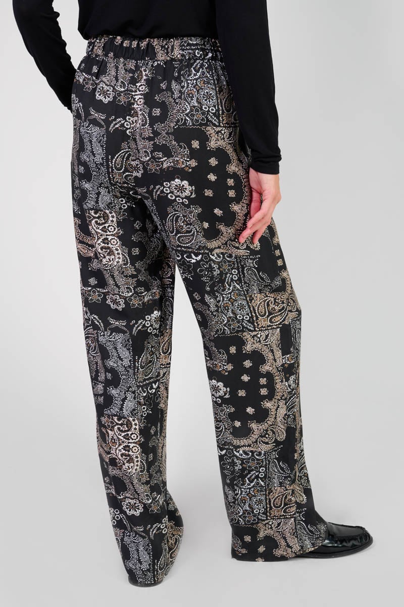 Pantalon Bulbiza noir à motif cachemire