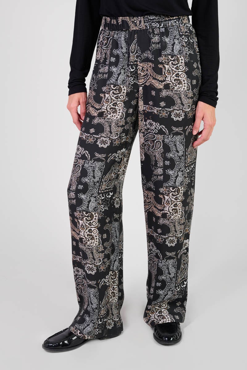 Pantalon Bulbiza noir à motif cachemire