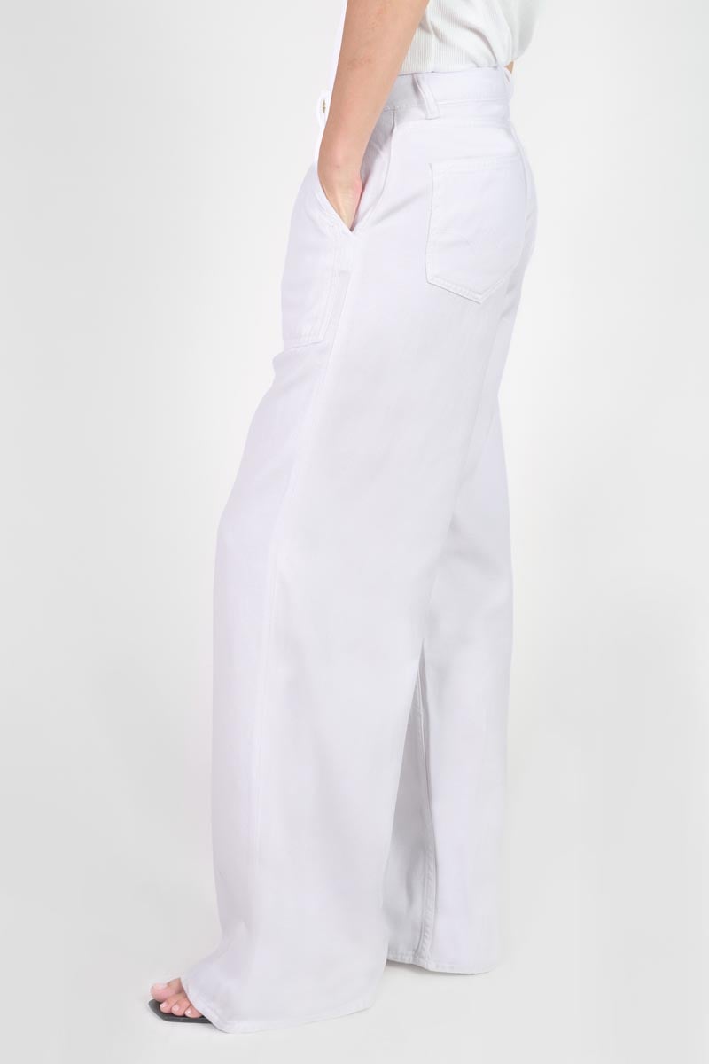 Jeans tencel wide leg Victoria taille haute blanc