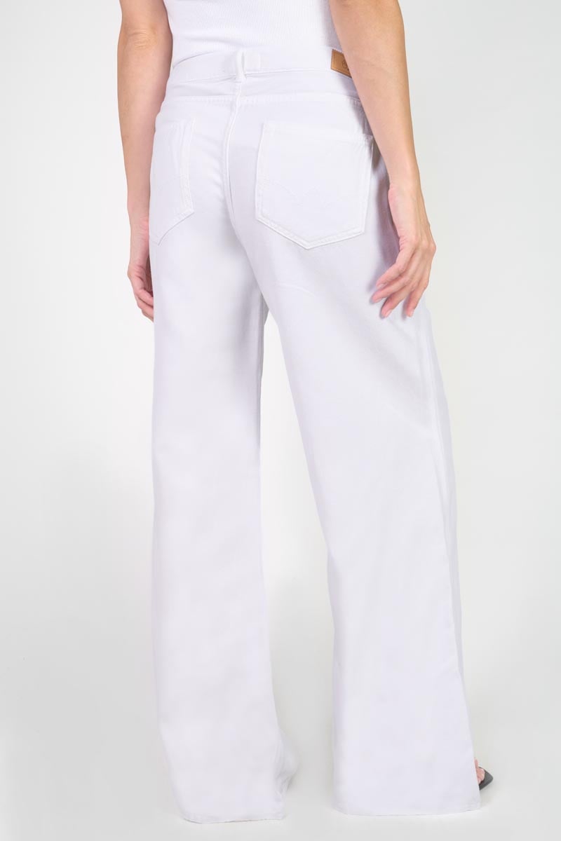 Jeans tencel wide leg Victoria taille haute blanc