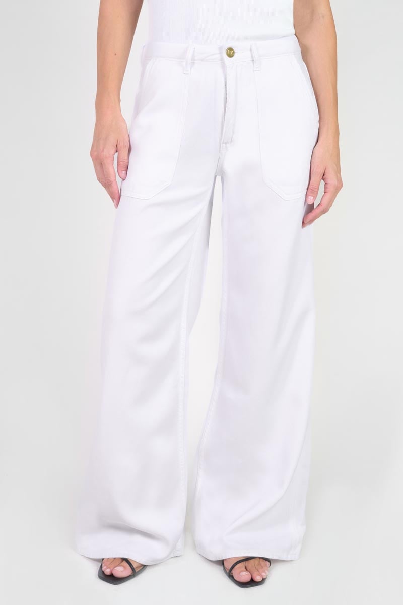 Jeans tencel wide leg Victoria taille haute blanc