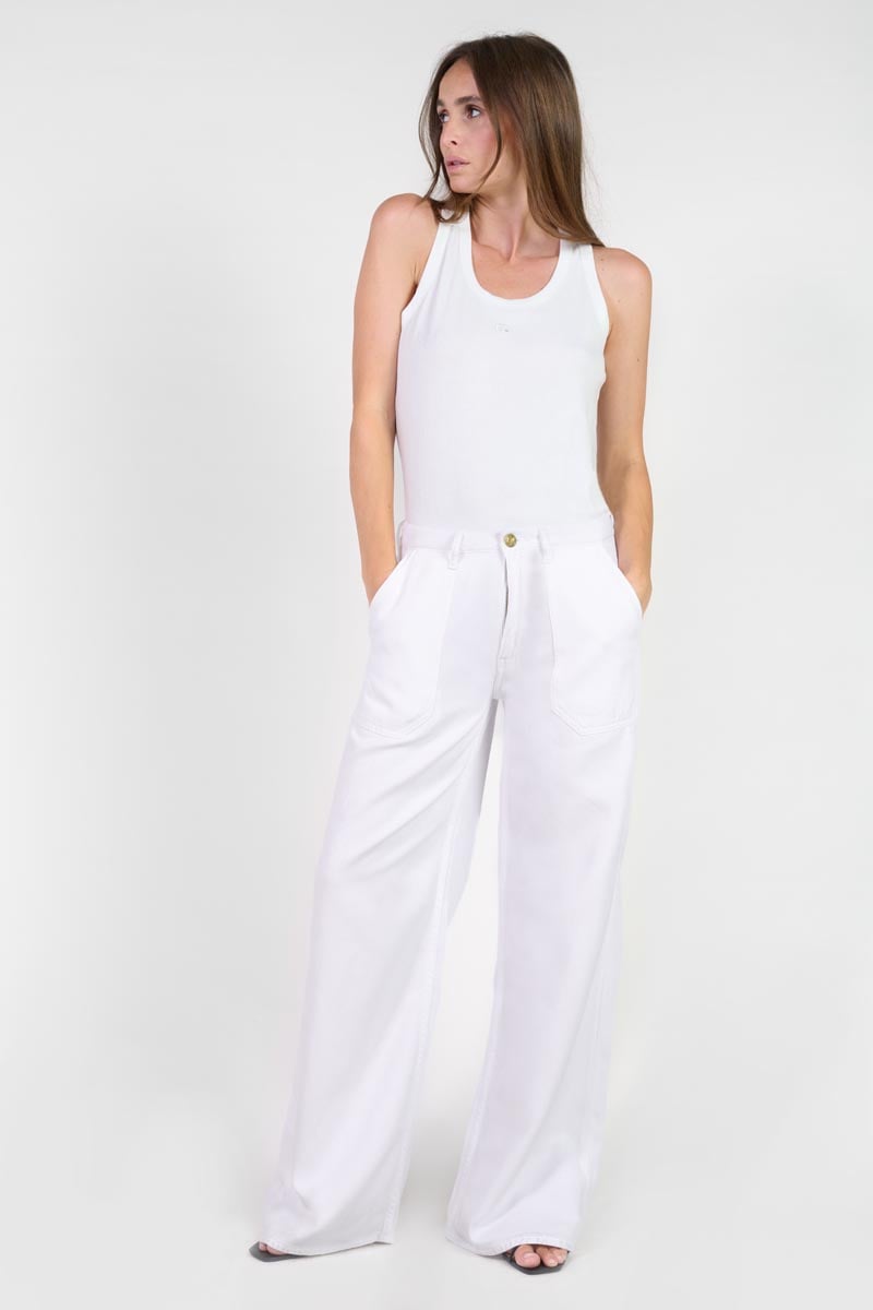 Jeans tencel wide leg Victoria taille haute blanc