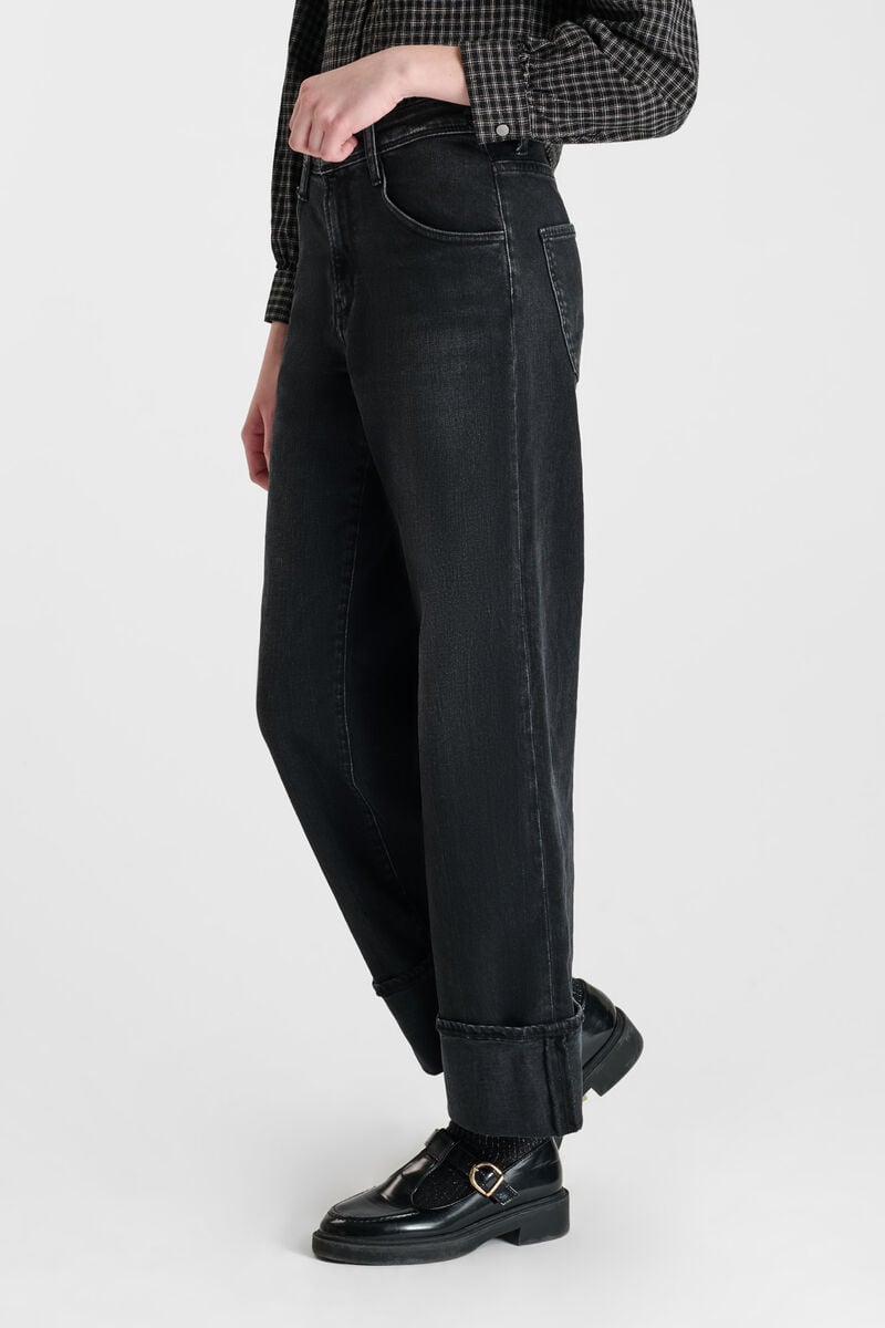 Jeans regular large Revers taille haute noir N°1