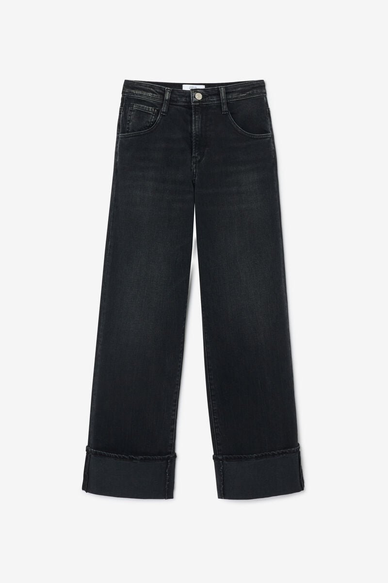 Jeans regular large Revers taille haute noir N°1