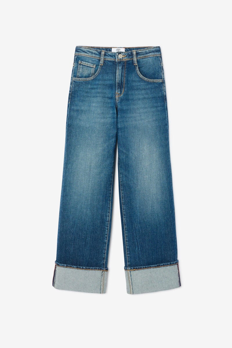 Jeans regular large Revers taille haute bleu N°4