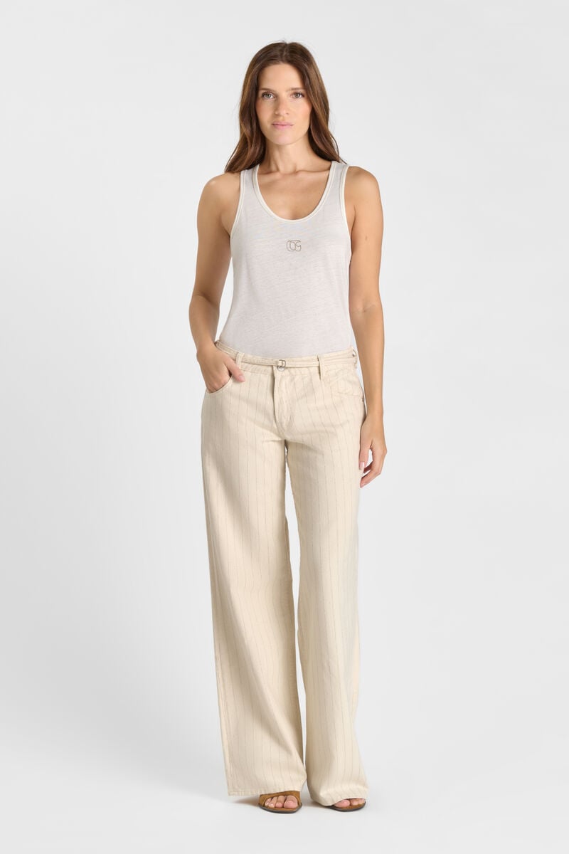 Jeans wide leg Lauryn Jab beige à rayures