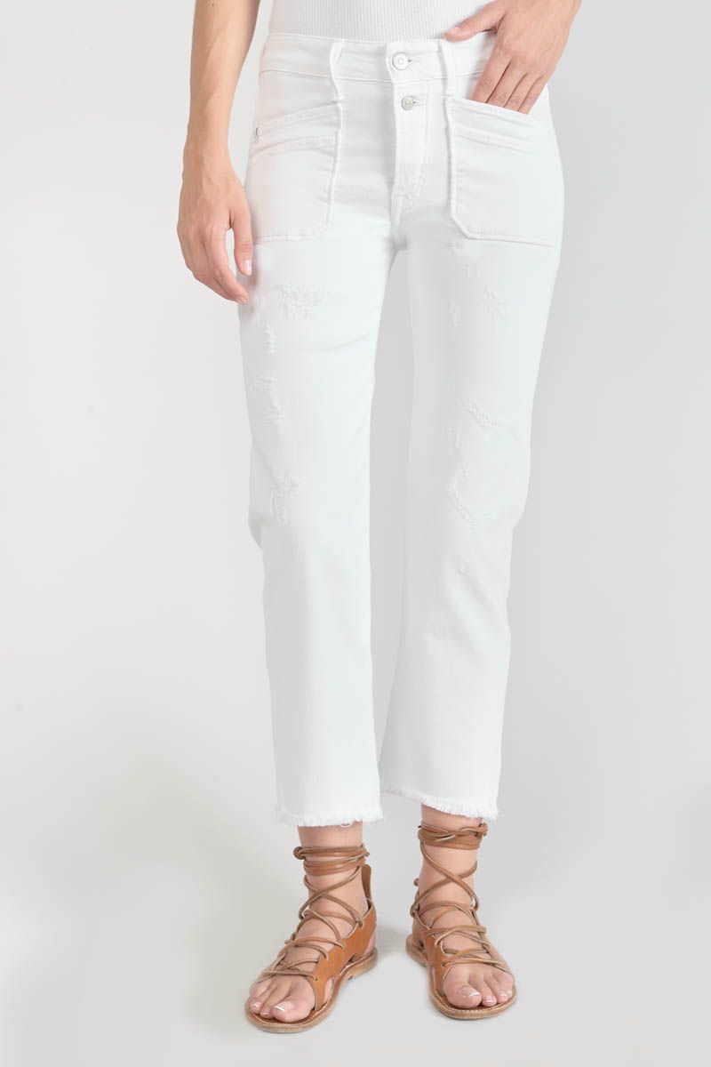 Pricilia taille haute 7/8ème destroy jeans blanc 