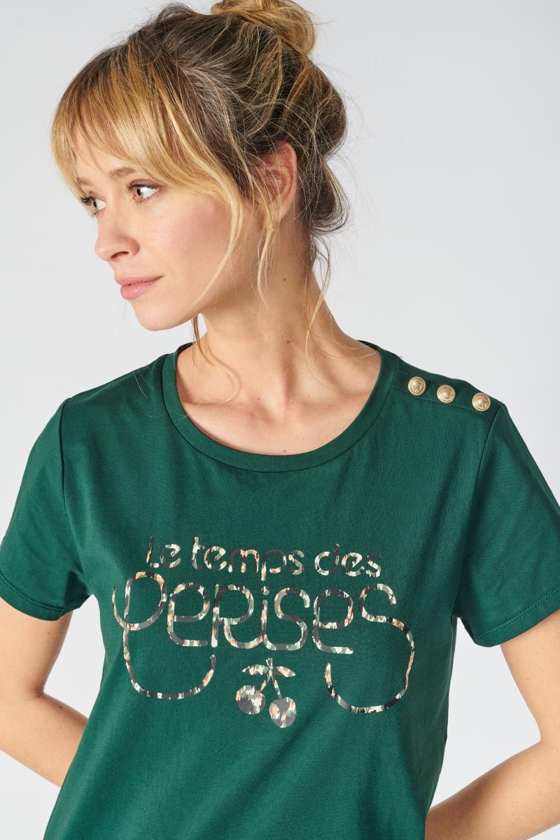 T-shirt Oulia vert sapin imprimé