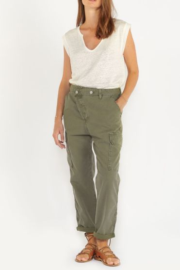 Pantalon Cosy Army kaki à fermeture asymétrique