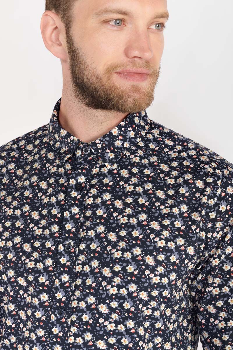 Flyshirt Veste chemise homme en coton à imprimé fleuri