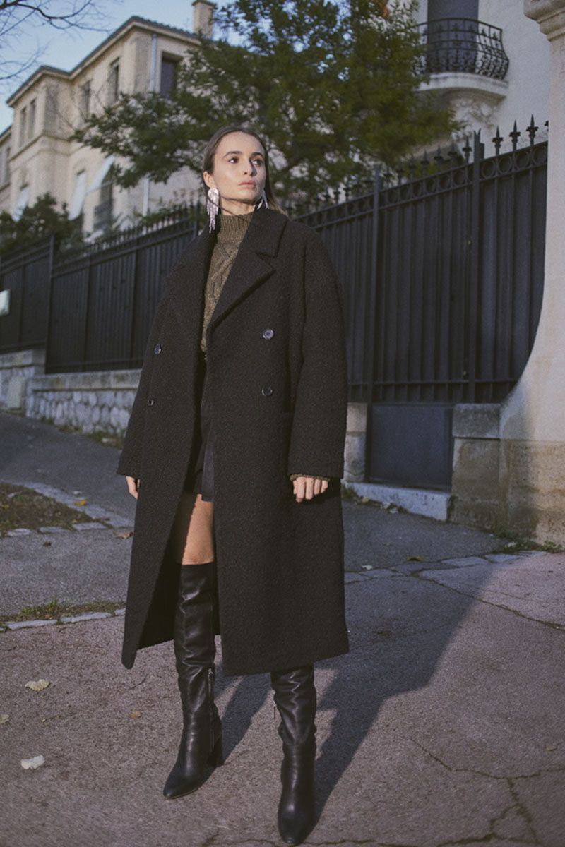 Manteau long Eva noir : Manteau Femme : Le Temps des Cerises