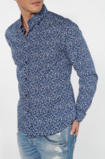 Chemise Sobel bleue marine à motif fleuri