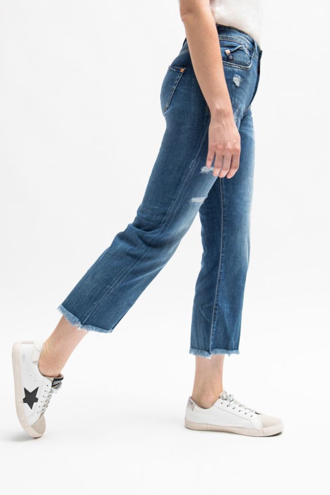 Jeans regular taille haute court Precious destroy bleu N°3