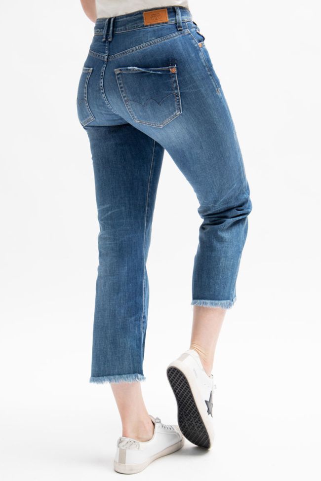 Jeans regular taille haute court Precious destroy bleu N°3