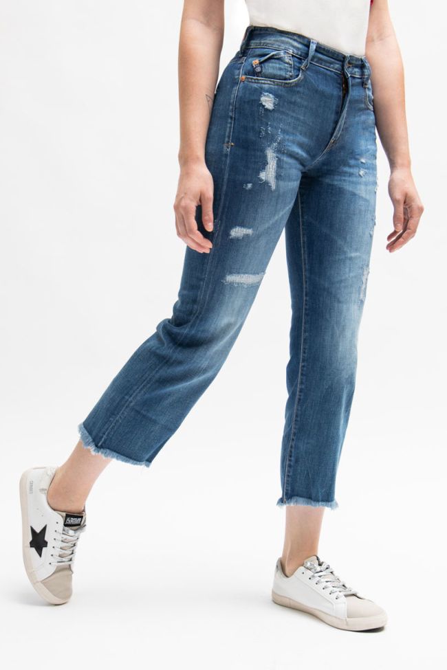 Jeans regular taille haute court Precious destroy bleu N°3