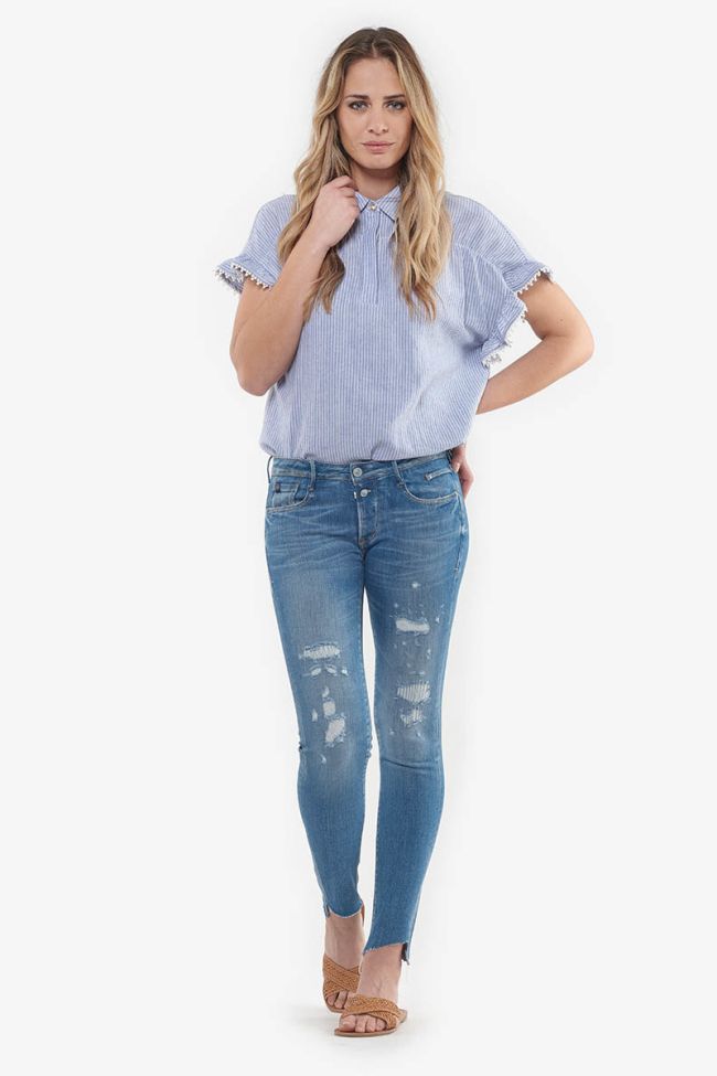 Evora power skinny 7/8ème jeans destroy bleu N°3 
