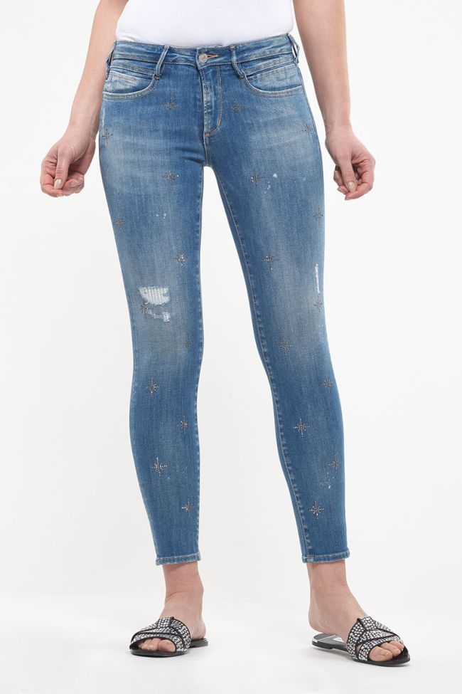 Jeans power skinny 7/8ème Seoul destroy avec strass bleu N°4