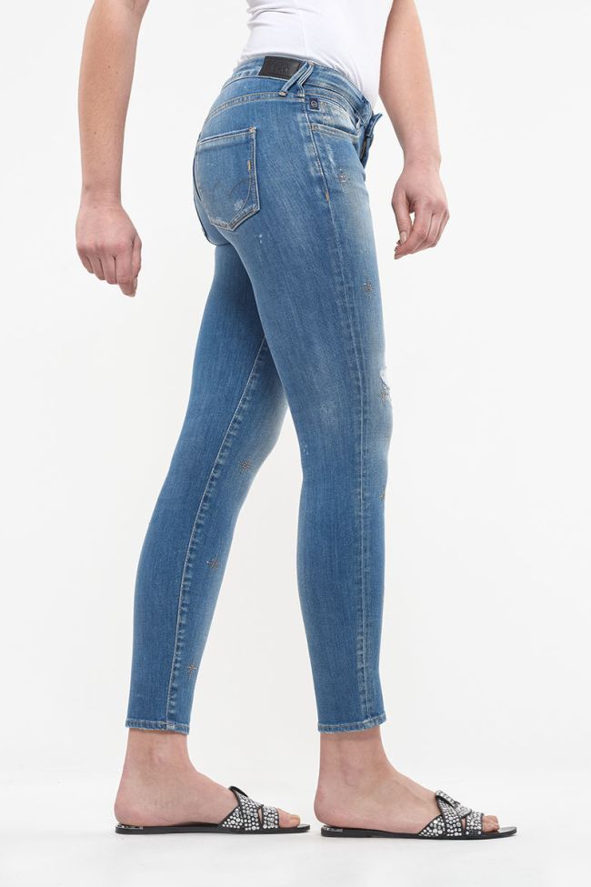 Jeans power skinny 7/8ème Seoul destroy avec strass bleu N°4