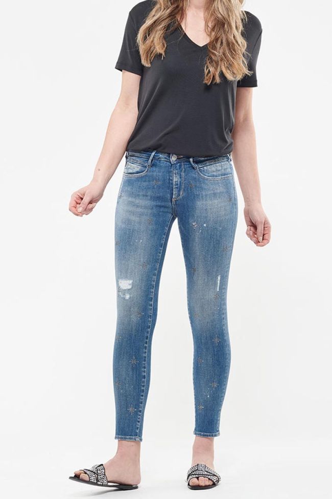 Jeans power skinny 7/8ème Seoul destroy avec strass bleu N°4