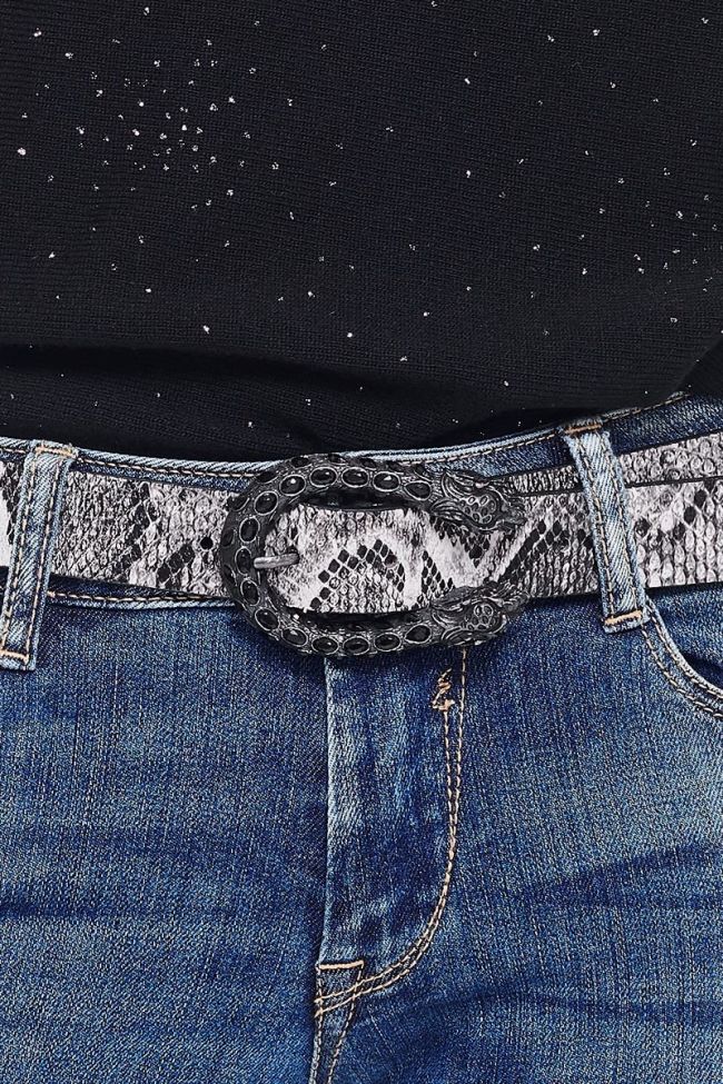 Ceinture en cuir Bey motif python grise 
