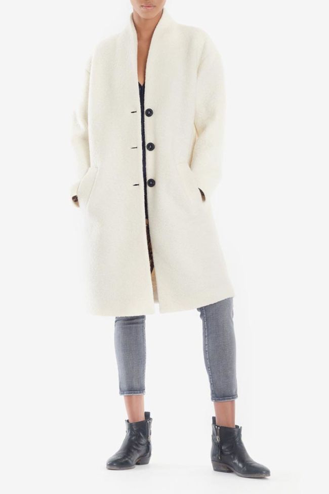 Manteau Pékin écru en laine mélangée